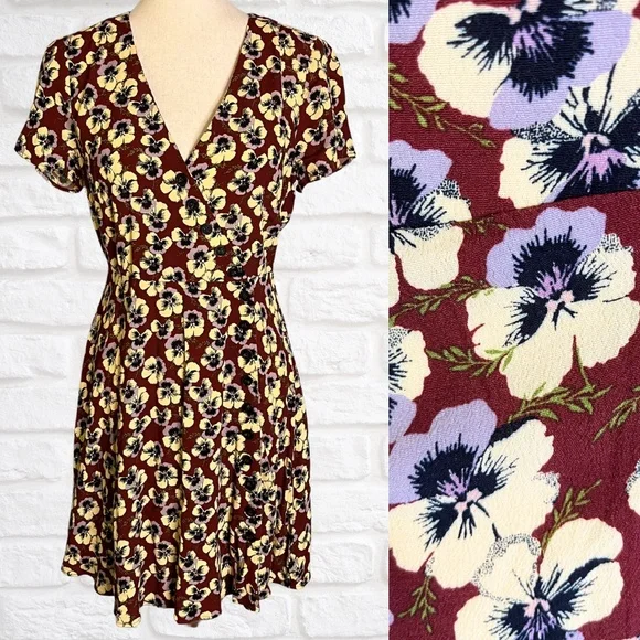 Madewell | Dresses | Madewell Brown Floral Mini Dress Vneck Short Sleeves  Aline Size 2 Purple | Poshmark
